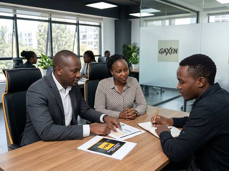 GAXEN colleagues signing documents in an office meeting