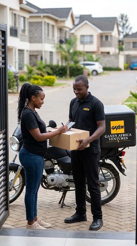 GAXEN courier delivering to a residential customer