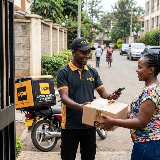 GAXEN courier handing a package on a city sidewalk